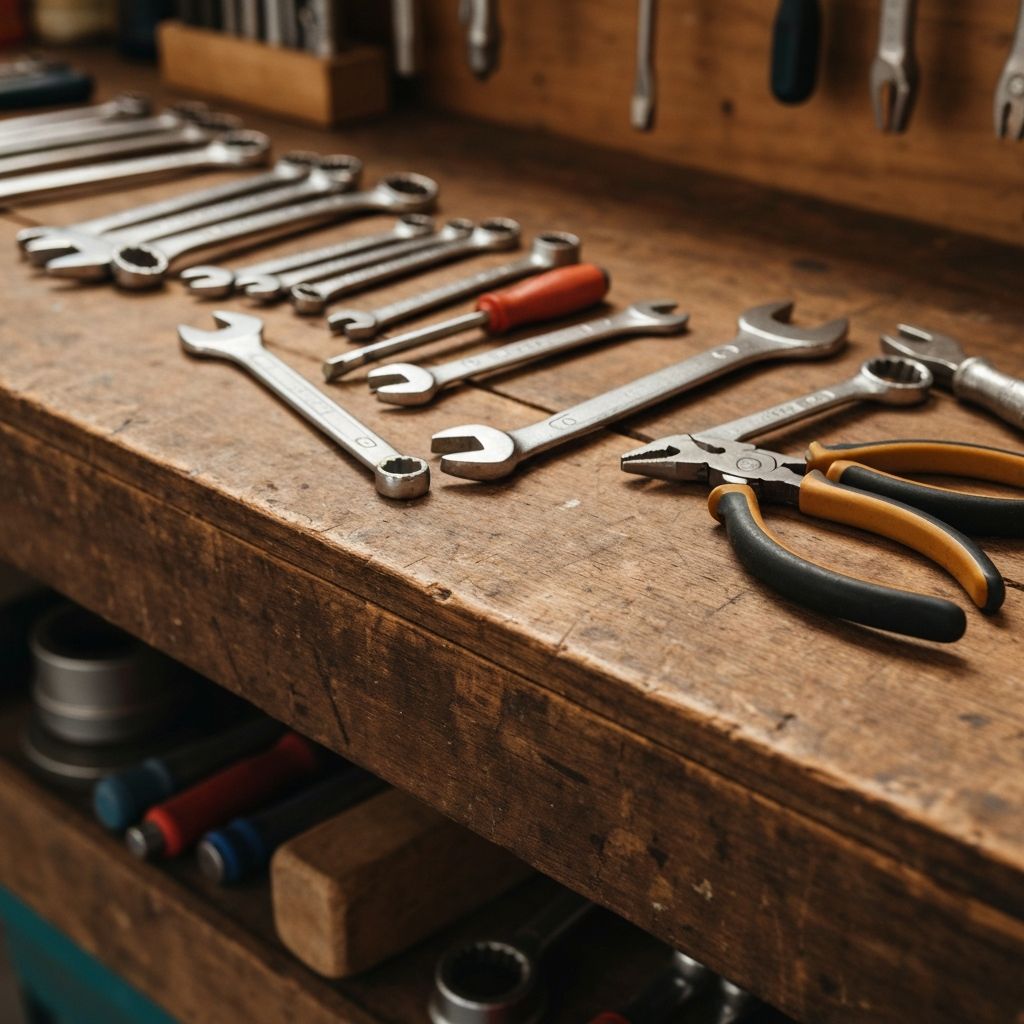 Professional service tools on a clean workshop bench